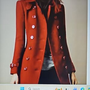 Women's Double-Breasted Medium Length Notch Lapel Maroon Coat XL